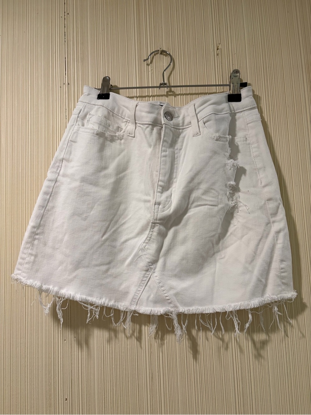 Distressed White Denim Skirt